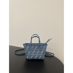 펜디 FENDI 8BS096 Roll Mini Fabric FF Jacquard Bag Blue 23CM