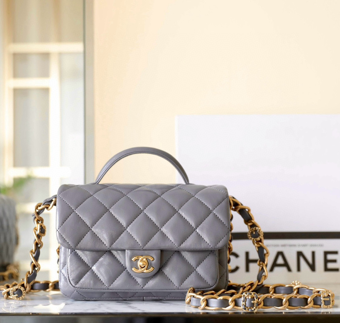 샤넬 Chanel 24A AS4992 Flap Bag with Top Handle C-531 grey 20cm