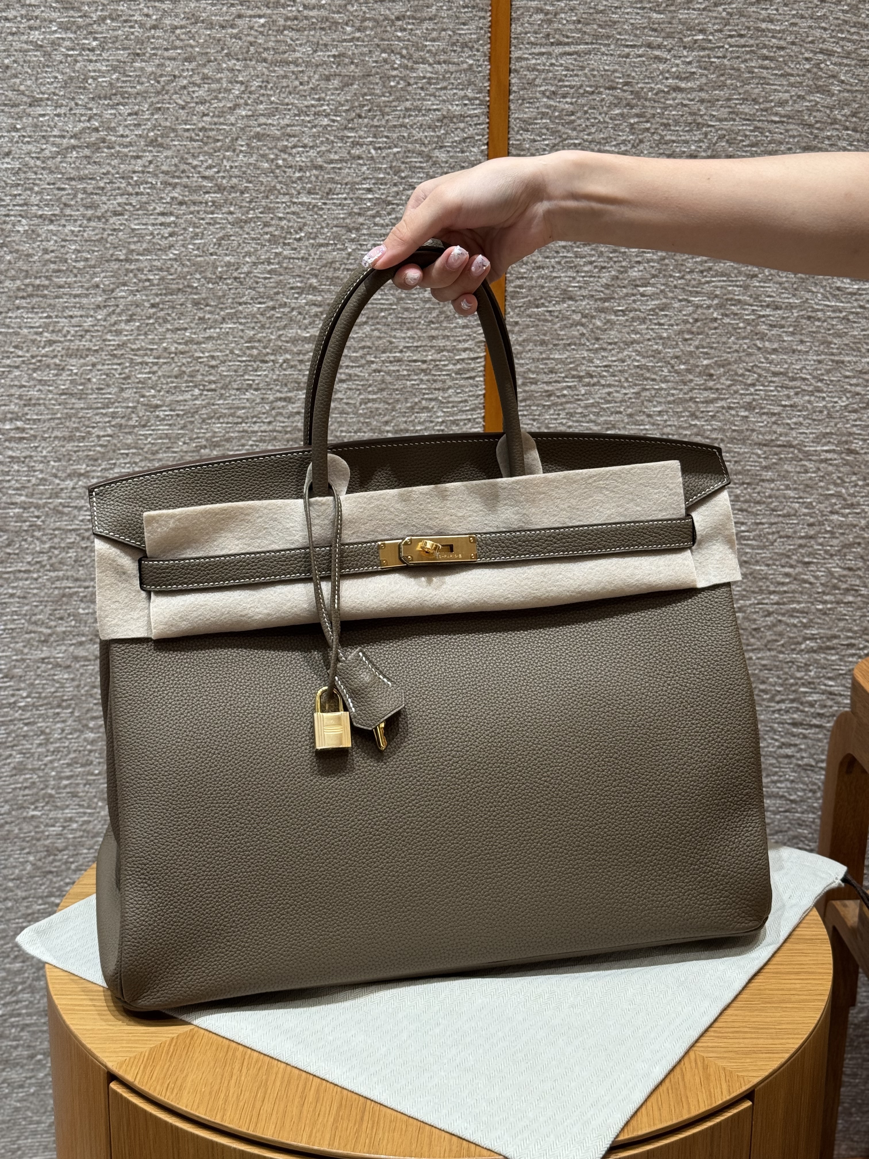 에르메스 Hermes Birkin 40cm Togo 18 Etoupe/gold