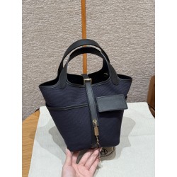 에르메스 Hermes Picotin Cargo 18cm Canvas and Swift 2Z Blue Niut/gold
