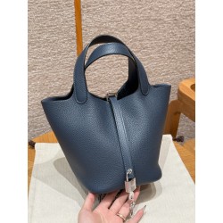 에르메스 Hermes Picotin lock 18cm clemence 7P Blue presse/silver