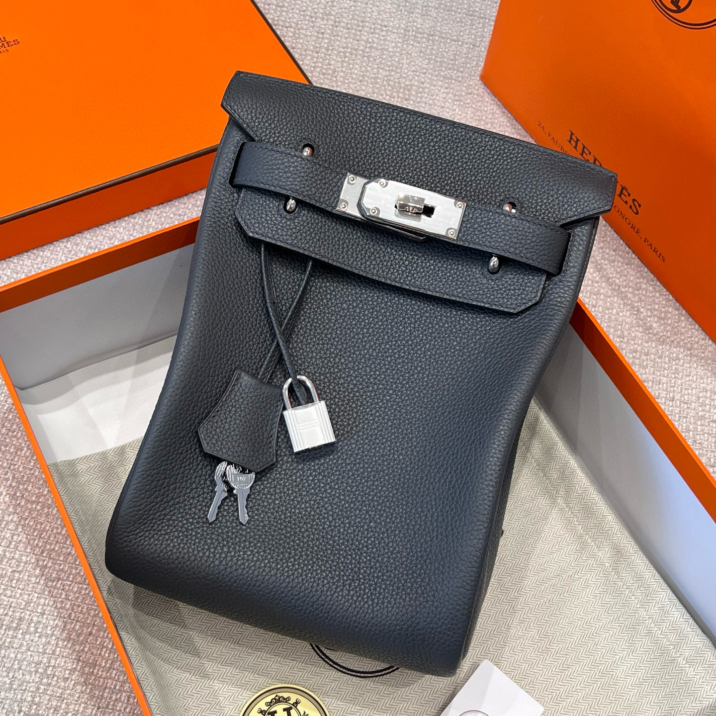 에르메스 Hermes Hac a dos Germany Leather 85 Ardoise/silver