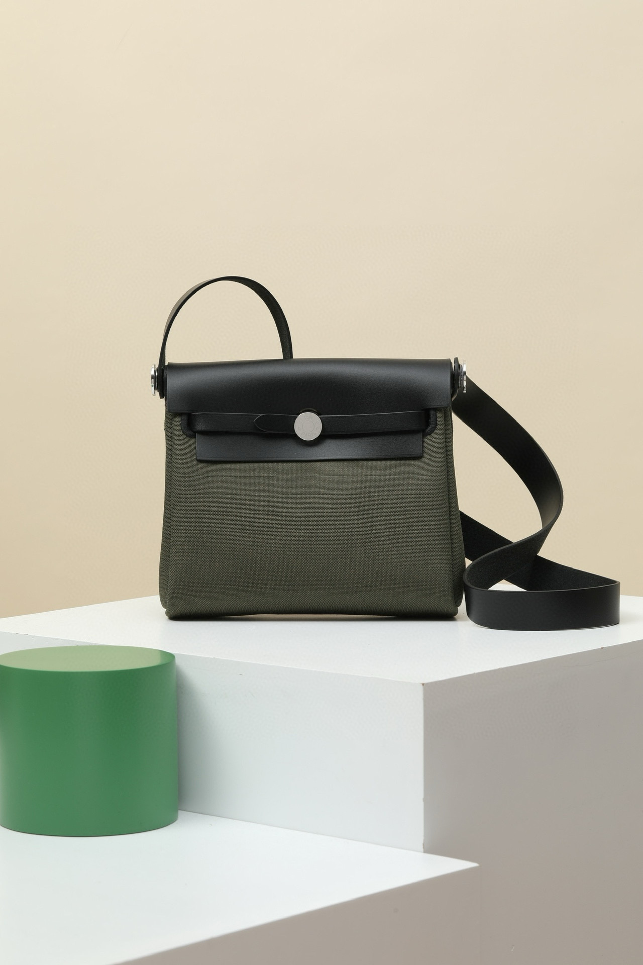 에르메스 Hermes Herbag mini 20cm H Viking and Huntre 89 Noir and Green/silver
