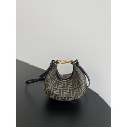 펜디 FENDI 8BS081 graphy FF Jacquard Fabric Mini Bag Brown 20CM