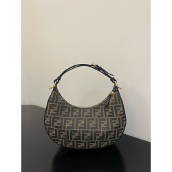 펜디 FENDI 8BR798 graphy Small Bag FF Jacquard Fabric Brown 29CM
