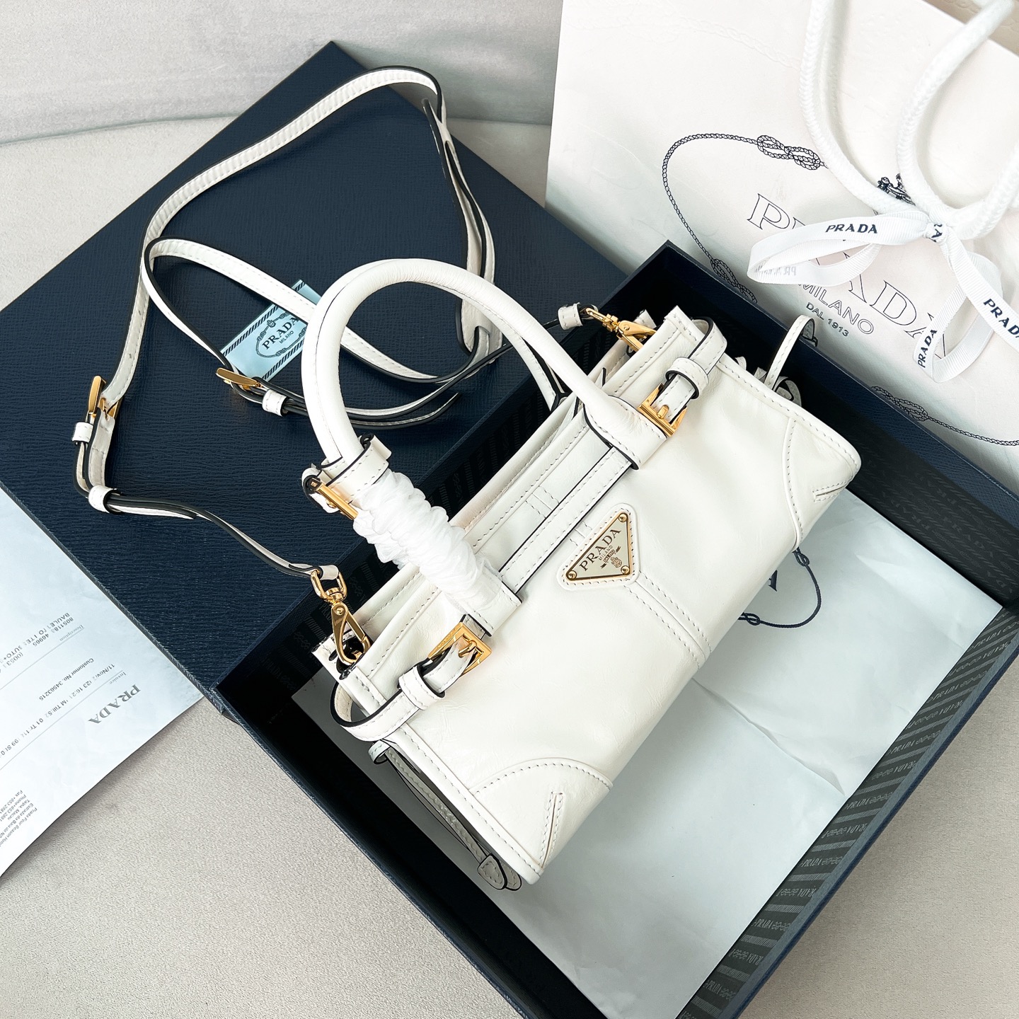 프라다 Prada 1BA486 LuxSoft-Bonnie MINI bag White 23.5CM