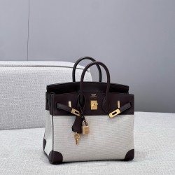 에르메스 Hermes Brikin 25cm Canvas 46 Ebene/gold