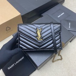 생로랑 Saint laurent/YSL 742920 Cassandre Envelope Chain Wallet in Shiny Leather Black 19CM