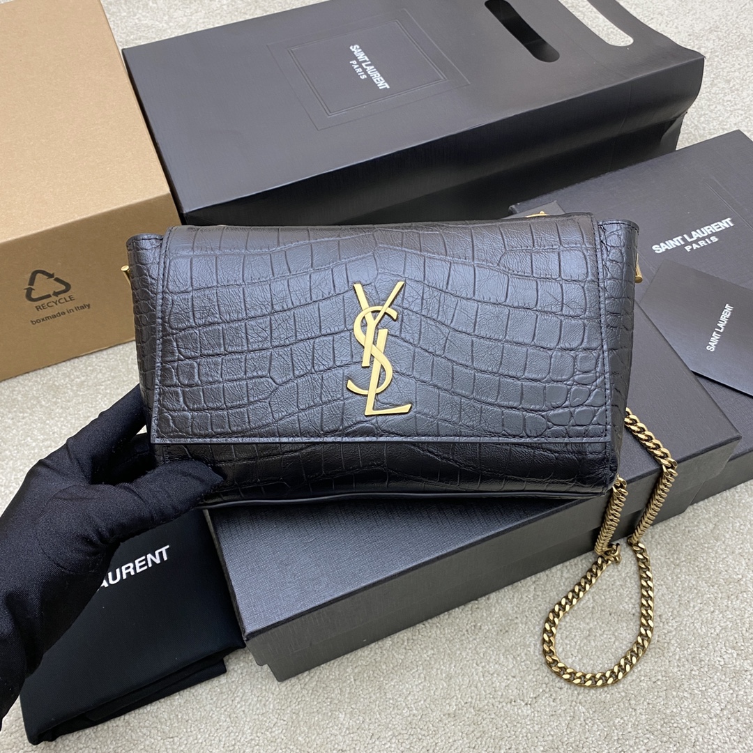 712250 Kate Small Reversible Chain Bag In Suede And Crocodile-Embossed Leather 22CM