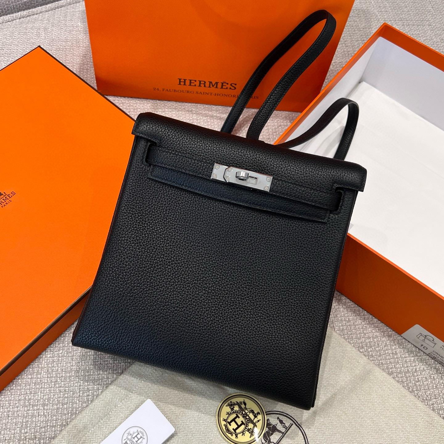 에르메스 Hermes Kelly Ado Germany Leather 89 Noir/silver