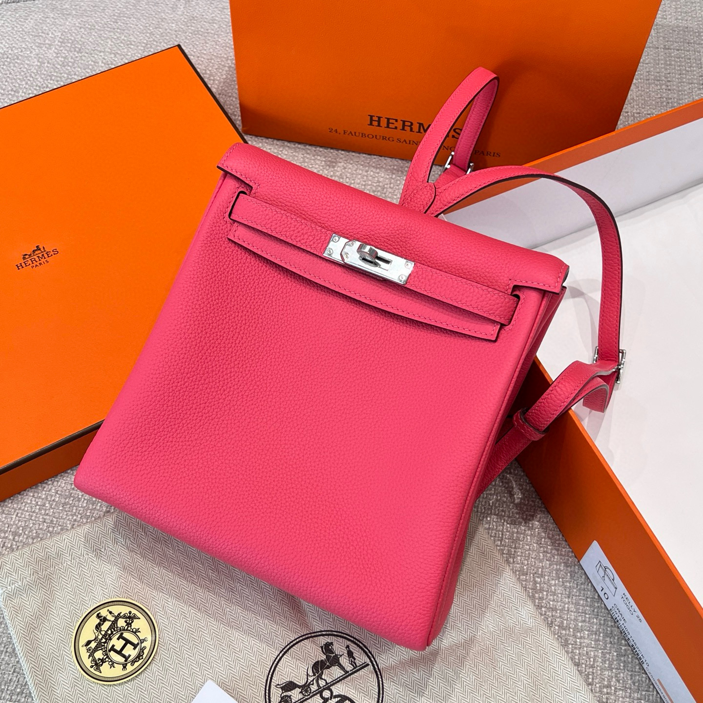 에르메스 Hermes Kelly Ado Germany Leather U5 Rose lipstick/silver