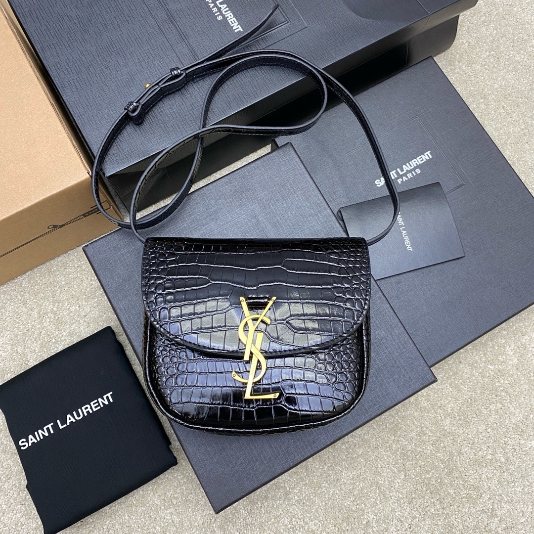 생로랑 Saint laurent/YSL 619740 Kaia Small Satchel in Shiny Crocodile-Embossed Leather Black 18CM