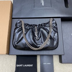 생로랑 Saint laurent/YSL 681632 Medium Chain Hobo Bag in Crinkled Nappa Leather Black 24CM