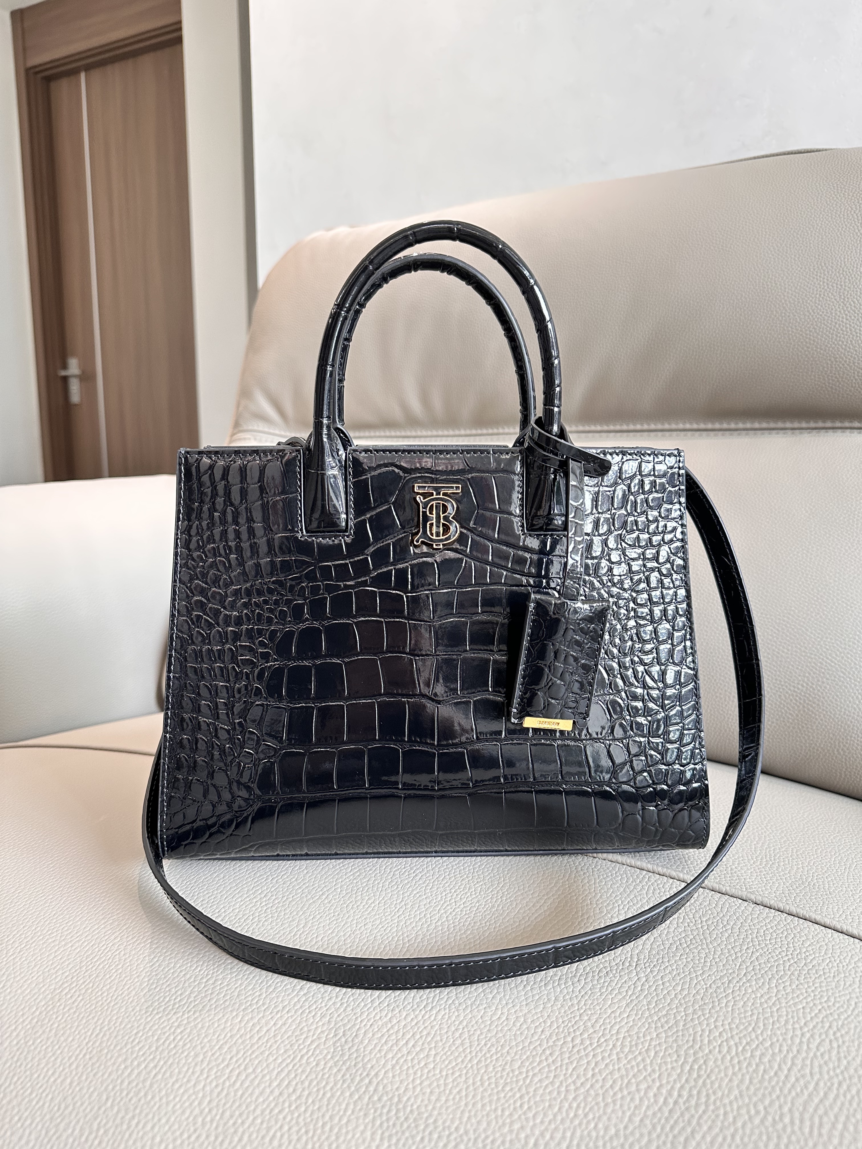 버버리 Burberry tote bag Crocodile-Embossed Leather 27cm