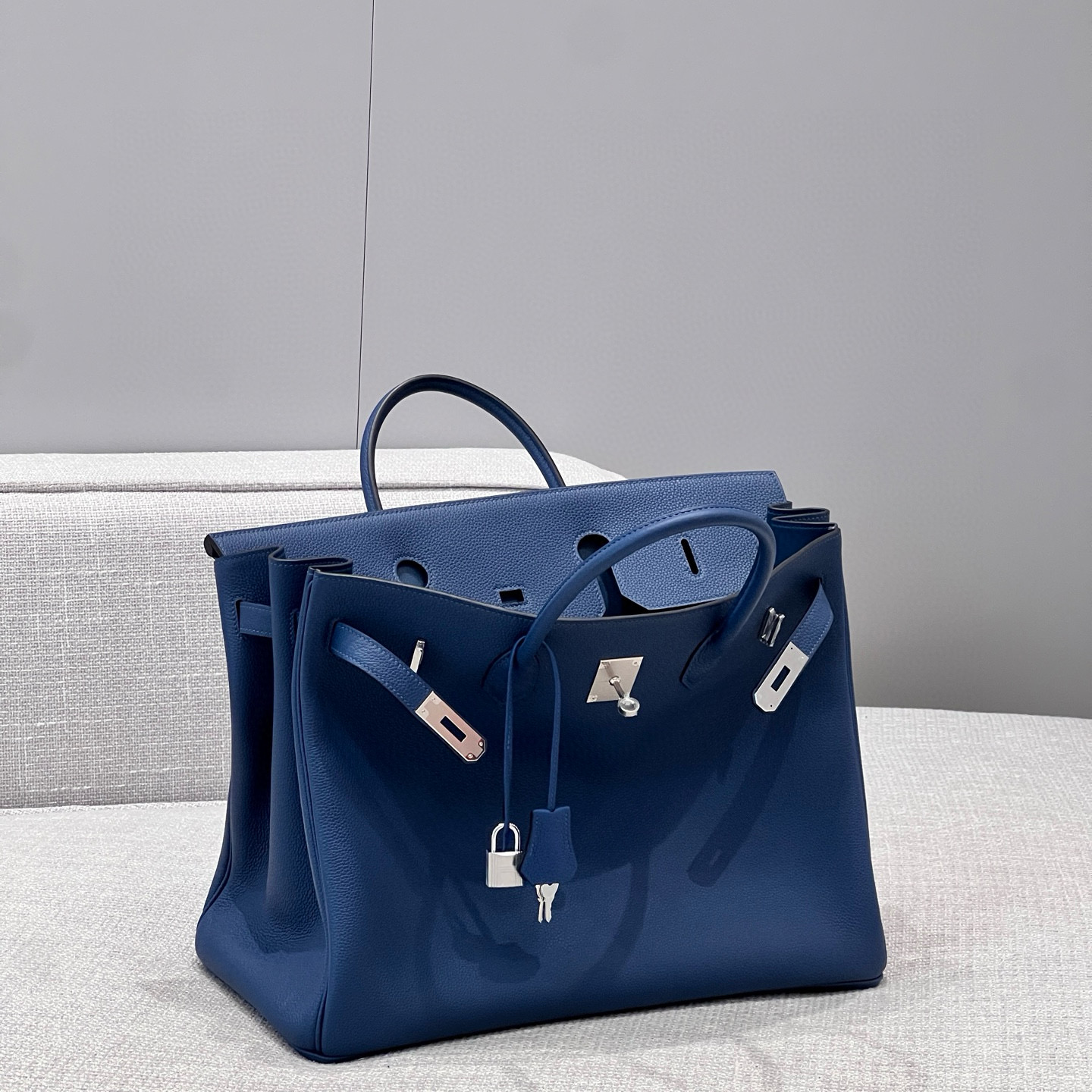 에르메스 Hermes Brikin 40cm Germany Leather 7P Blue De Prusse/silver