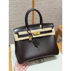 에르메스 Hermes Birkin 30cm Box 47 Chocolate/gold