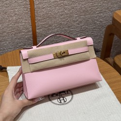 에르메스 Hermes Kelly Pochette 22cm Swift 3Q Rose Sakura/gold