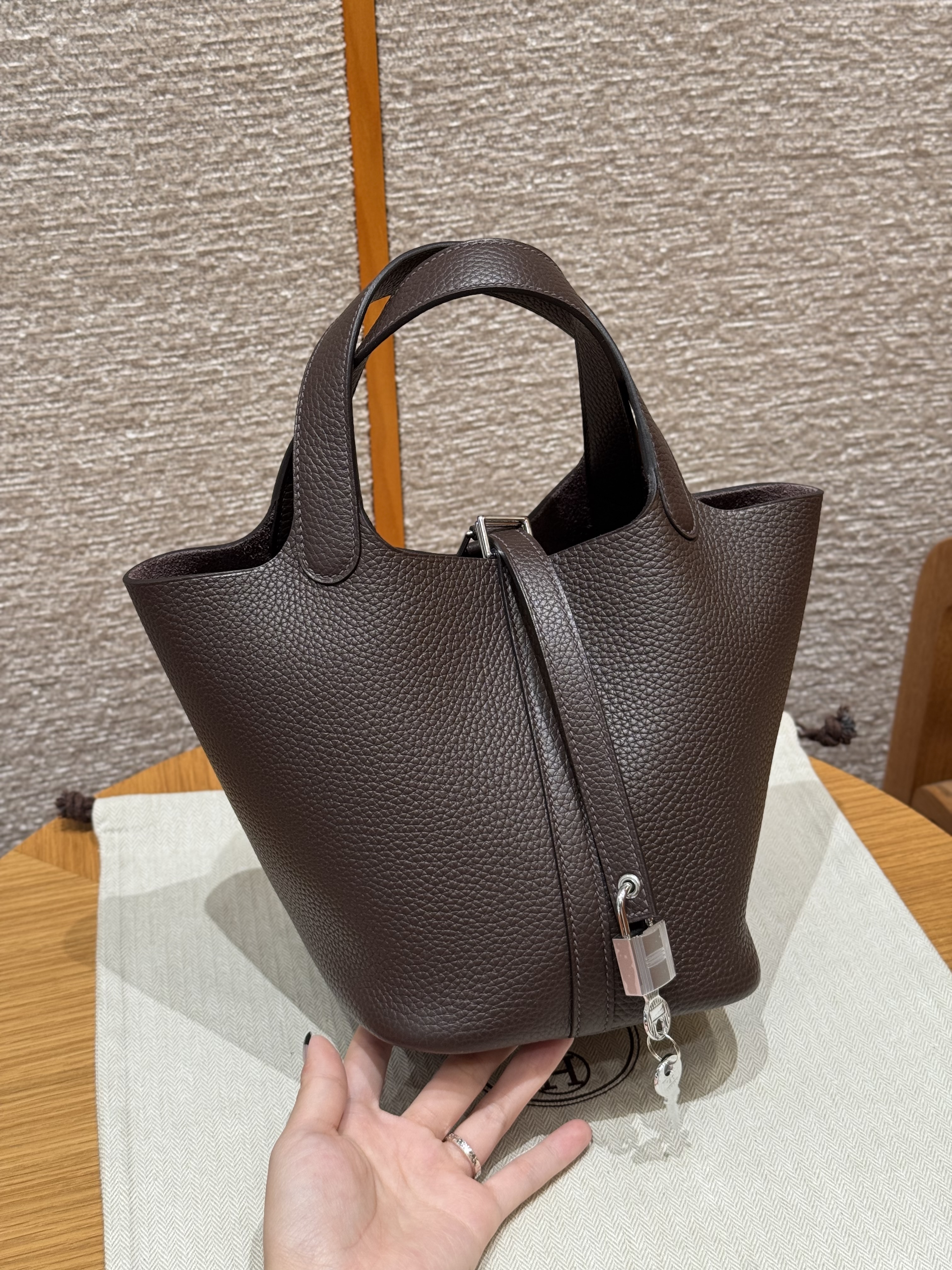 에르메스 Hermes Picotin lock 18cm clemence 47 Chocolate/silver