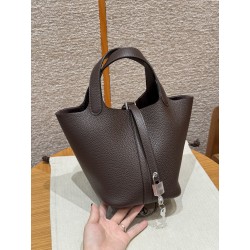 에르메스 Hermes Picotin lock 18cm clemence 47 Chocolate/silver