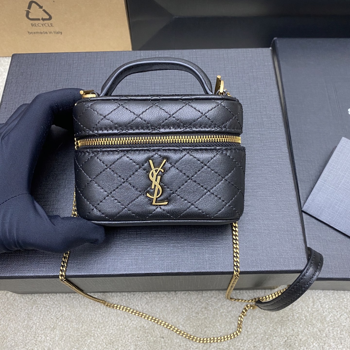 생로랑 Saint laurent/YSL 819285 Gaby Micro Vanity Bag in Lambskin Black 12cm