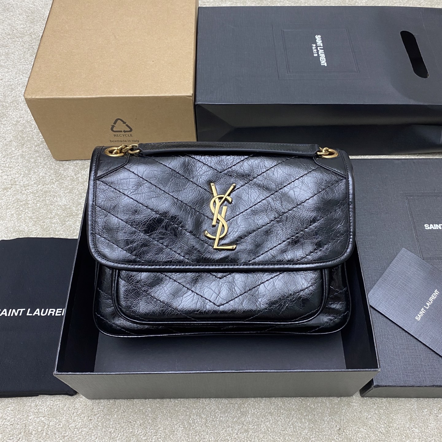 생로랑 Saint laurent/YSL 498894 Niki Medium Chain Bag In Crinkled Vintage Leather 28CM