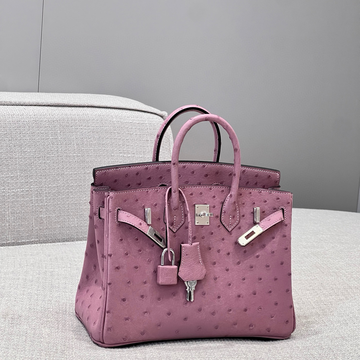 에르메스 Hermes Brikin 25cm KK ostrich 5H Glycinc/silver