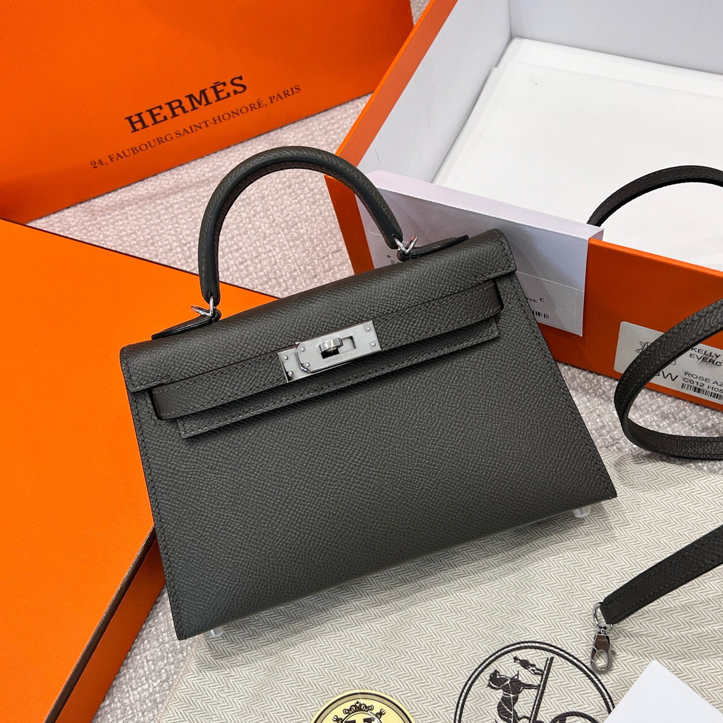 에르메스 Hermes Mini Kelly Epsom 8F Gris Etain/silver