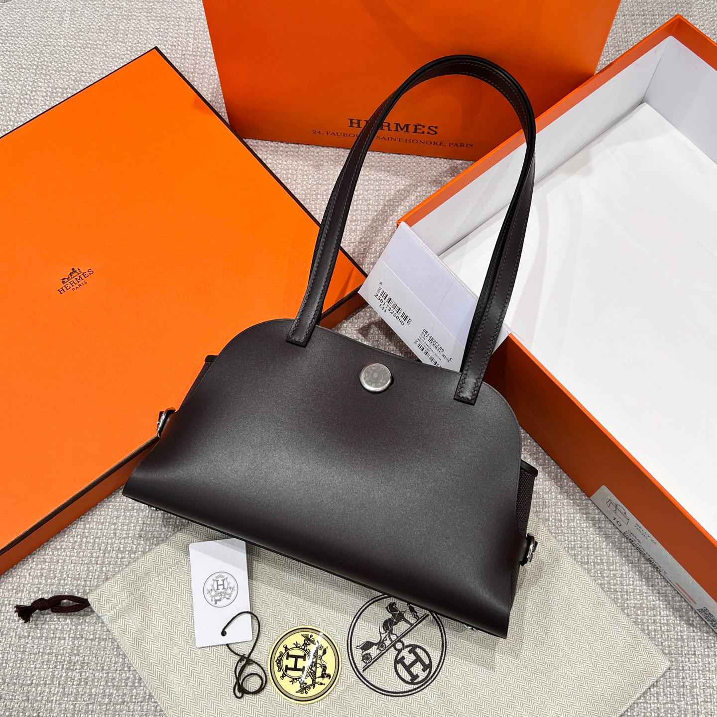 에르메스 Hermes Tablier Sellier Germany Leather 46 Ebene/silver