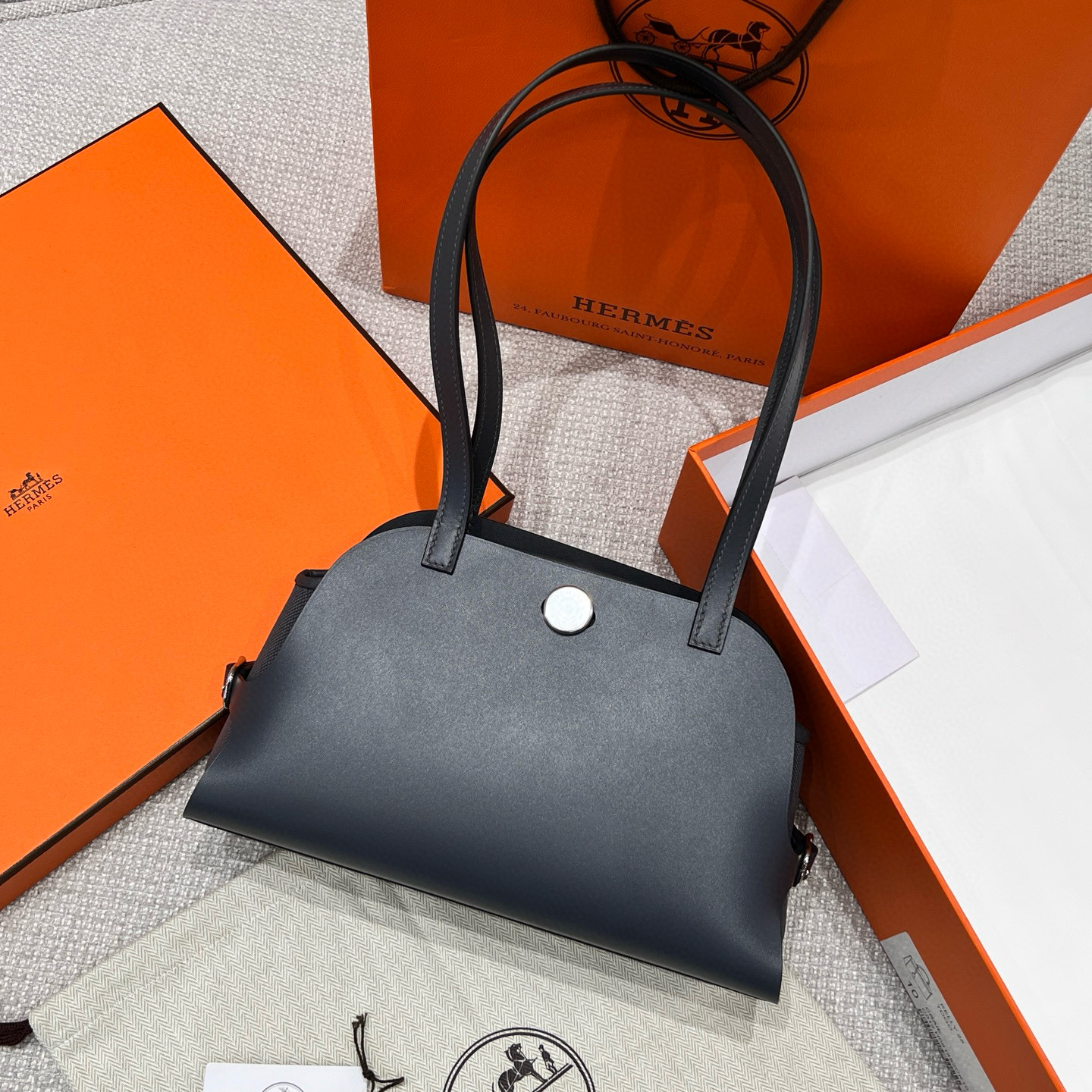 에르메스 Hermes Tablier Sellier Germany Leather 85 Ardoise/silver