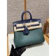 에르메스 Hermes Birkin 25cm KK ostrich V0 Vert Rousseau and 7Z Blue Lris/silver