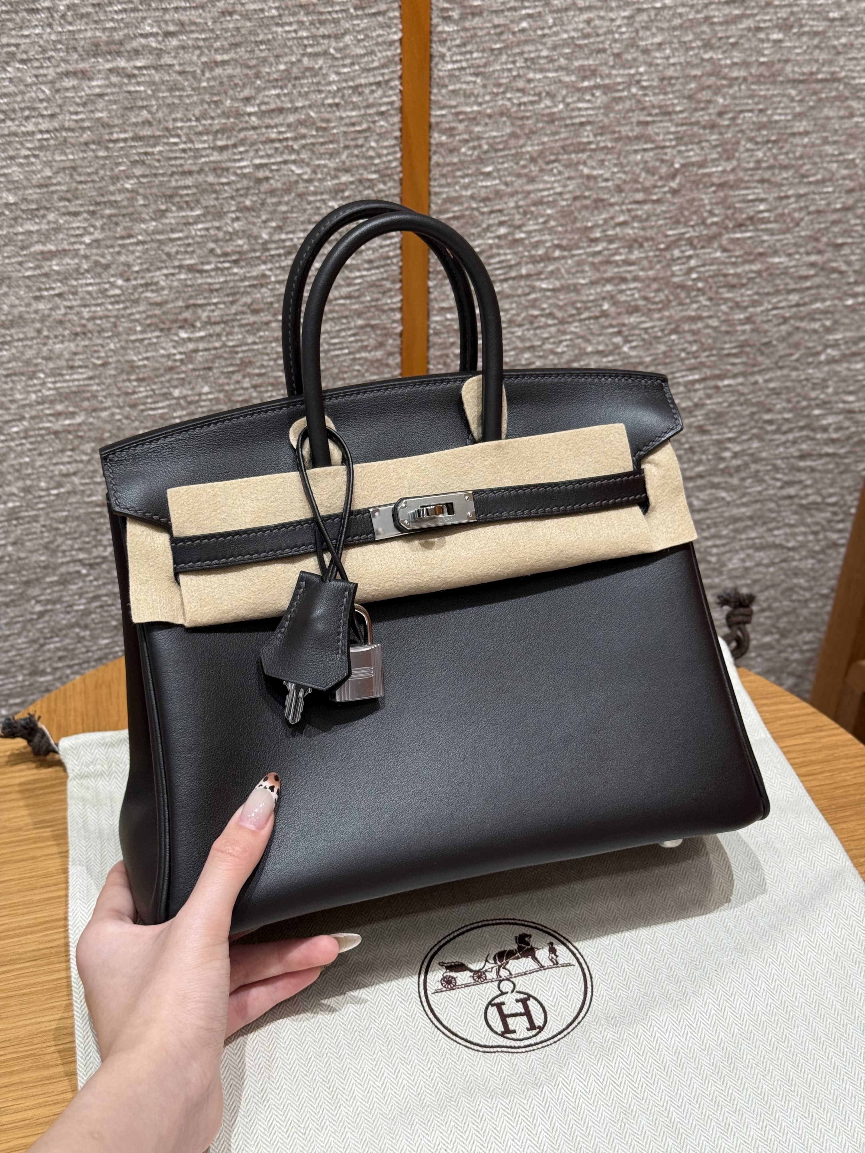 에르메스 Hermes Birkin 25cm Swift 46 Ebene/silver