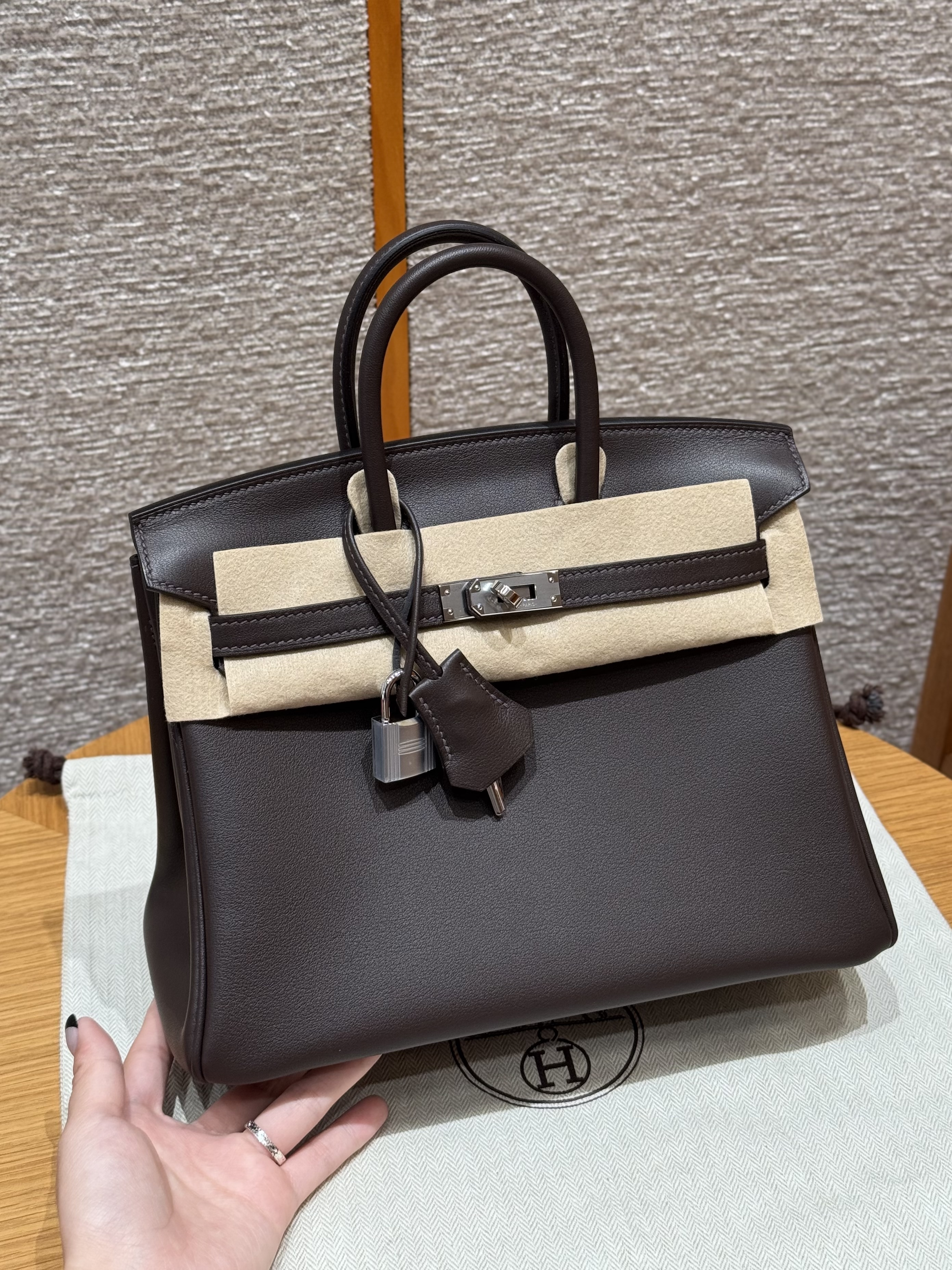 에르메스 Hermes Birkin 25cm Swift 47 Chocolate/silver