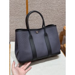 에르메스 Hermes Garden party 30cm Canbas and Negonda Ardoise Noir Noir/silver