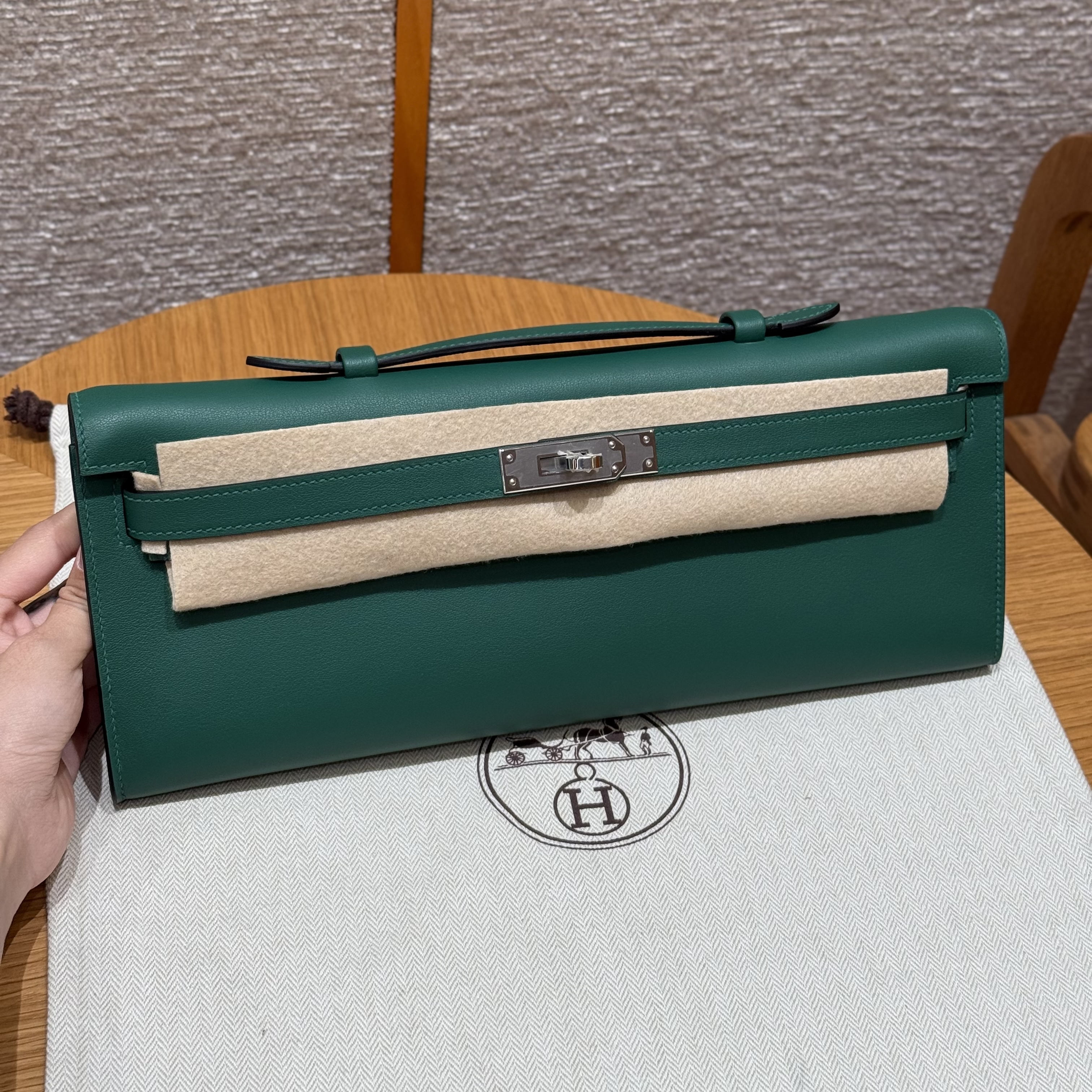에르메스 Hermes Kelly cut 31cm Swift U4 Vert Vertigo/silver