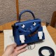에르메스 Hermes Kelly Doll picto 16.5cm Epsom 73 Blue saphir and 89 Noir/sliver