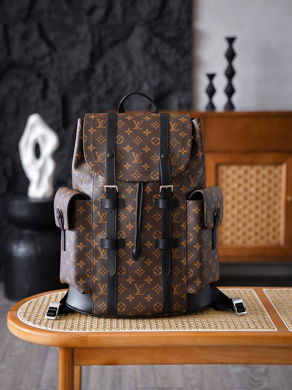 【AS】루이비통 Louis Vuitton M43735 Christopher MM Backpack Monogram Macassar Canva