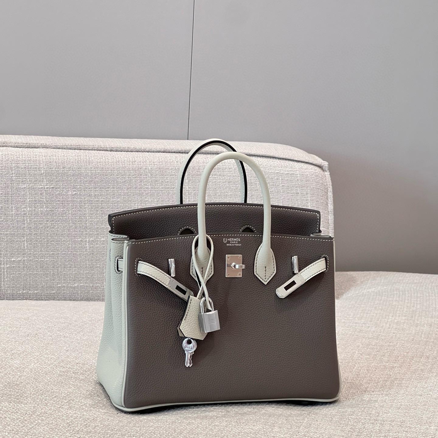 에르메스 Hermes Birkin 25cm Germany Leather 8F Etain and 80 Pearl Grey/silver