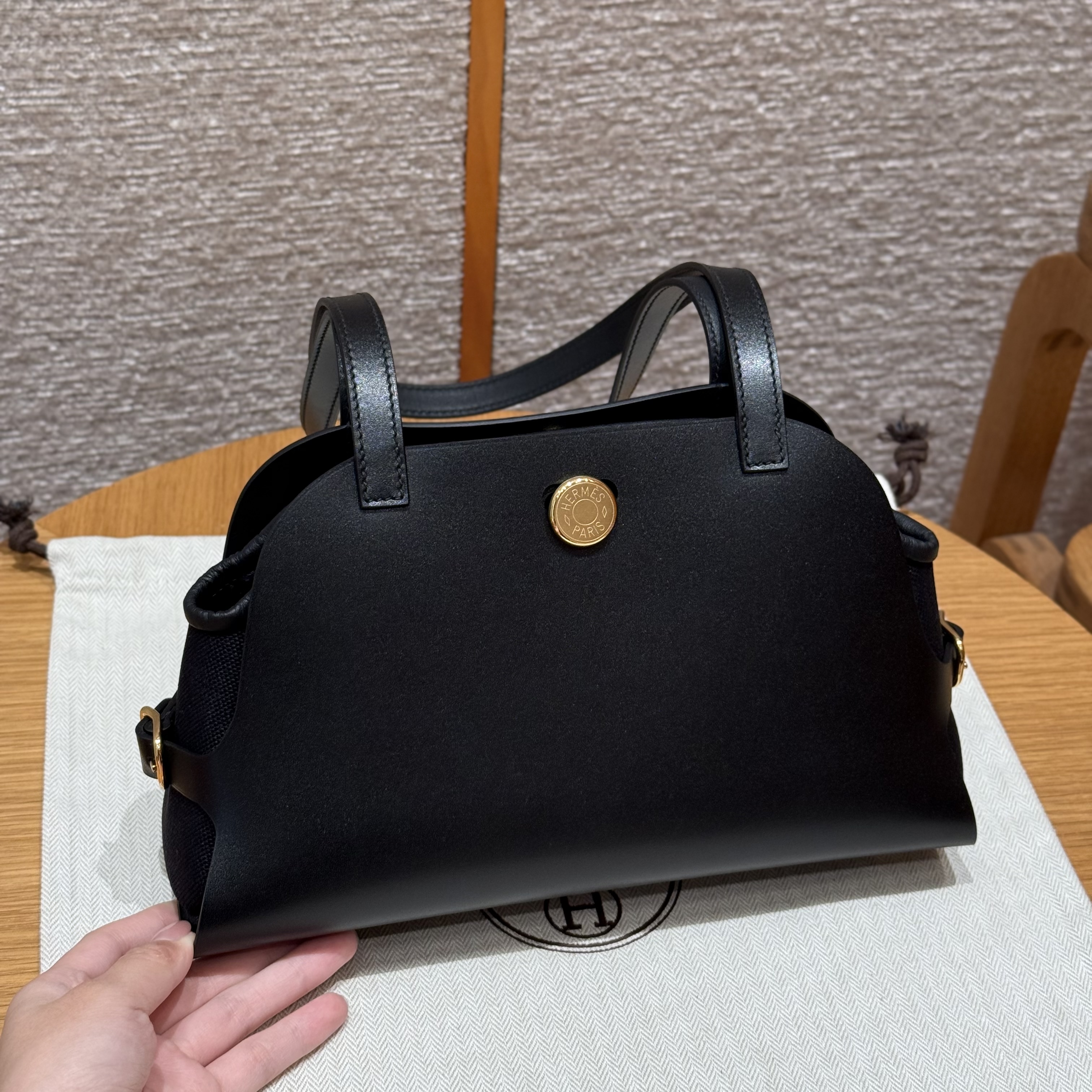 에르메스 Hermes Tablier Sellier Swift and Canvas 89 Noir/gold