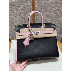 에르메스 Hermes Birkin 25cm Chèvre 89 Noir and 3Q Rose Sakura/silver