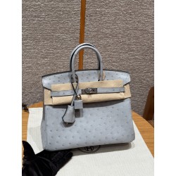 에르메스 Hermes Birkin 25cm KK ostrich 8U Blue giacier/silver