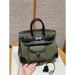 에르메스 Hermes Birkin Cargo 25cm Canvas and Swift O0 Dark Bronze and 46 Ebene/silver