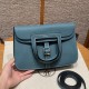 에르메스 Hermes Halzan 22cm clemence 75 Blue jean/gold