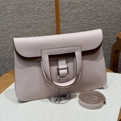 에르메스 Hermes Halzan 25cm clemence 09 Mauve pale and 37 Gold/silver
