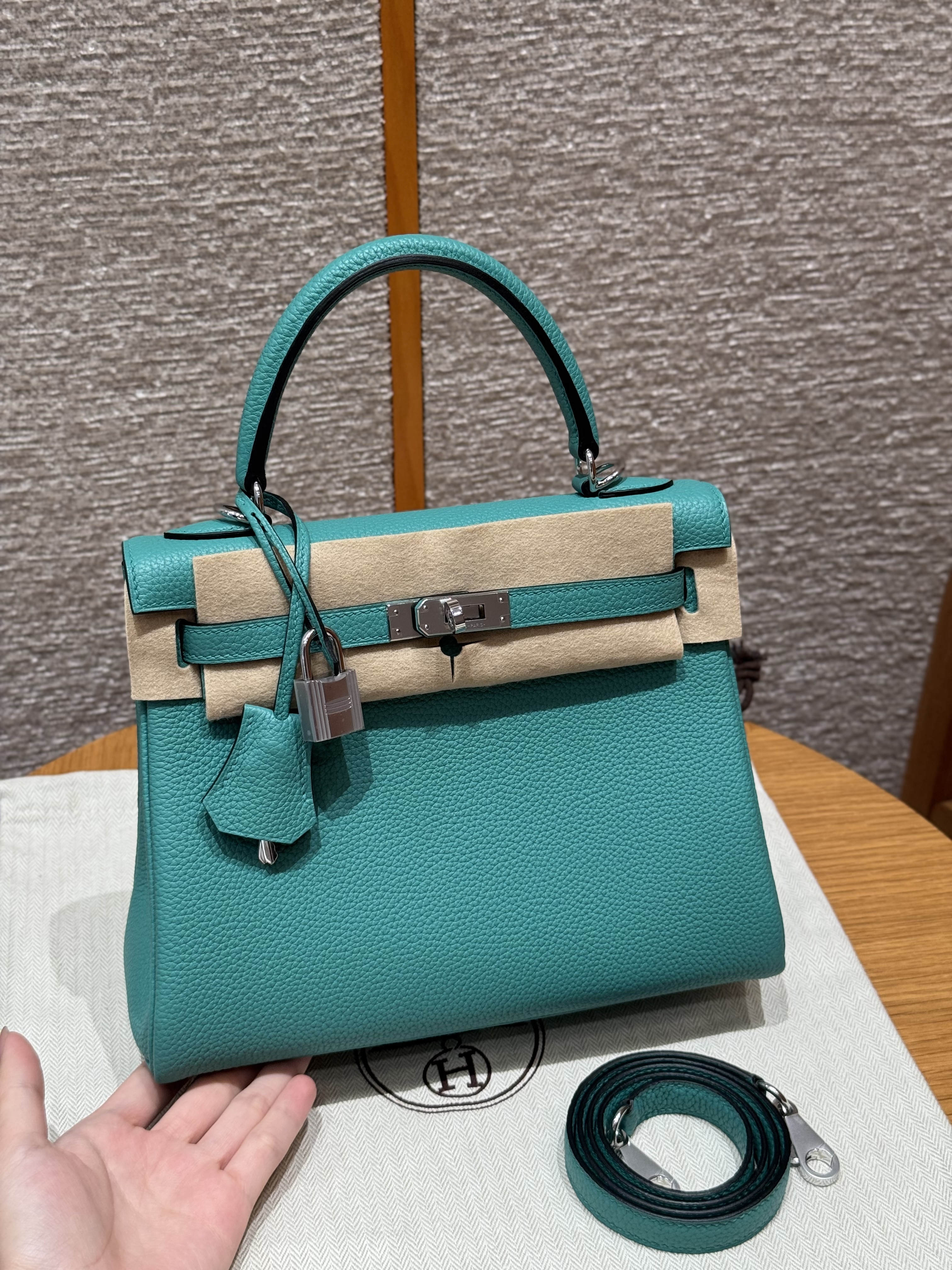 에르메스 Hermes Kelly 25cm Togo U1 Vert Verone/silver