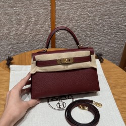 에르메스 Hermes Mini Kelly 19cm Epsom 55 Rouge H/gold