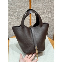 에르메스 Hermes Picotin lock 18cm clemence 47 Chocolate/gold