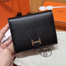 에르메스 Hermes Bearn Compact wallet 12cm Chèvre 89 Noir/gold