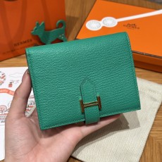 에르메스 Hermes Bearn Compact wallet 12cm Chèvre U4 Vert Vertigo/gold