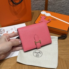 에르메스 Hermes Bearn Compact wallet 12cm Chèvre U5 Rose lipstick/gold