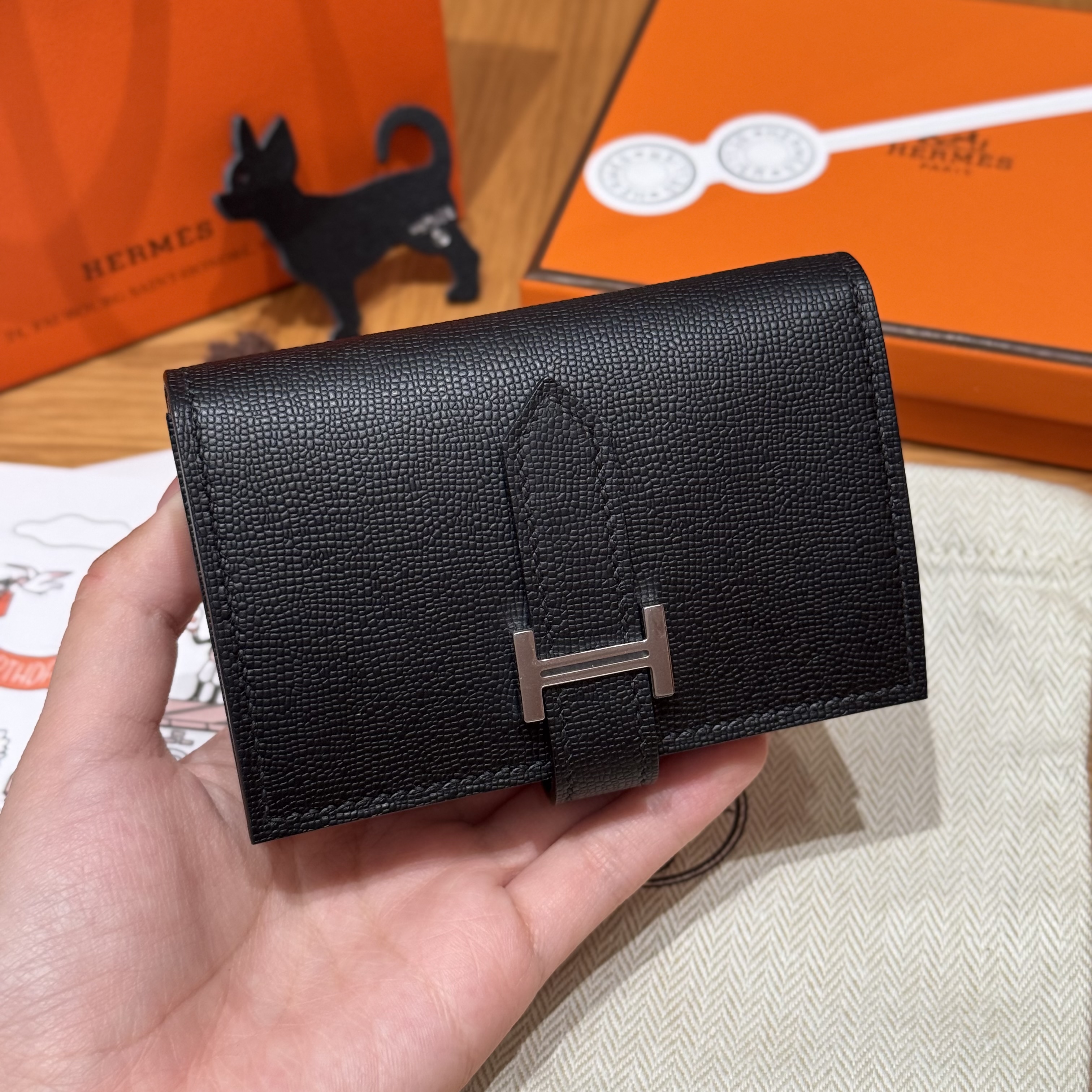에르메스 Hermes Bearn mini wallet 10.3cm Madame 89 Noir/silver